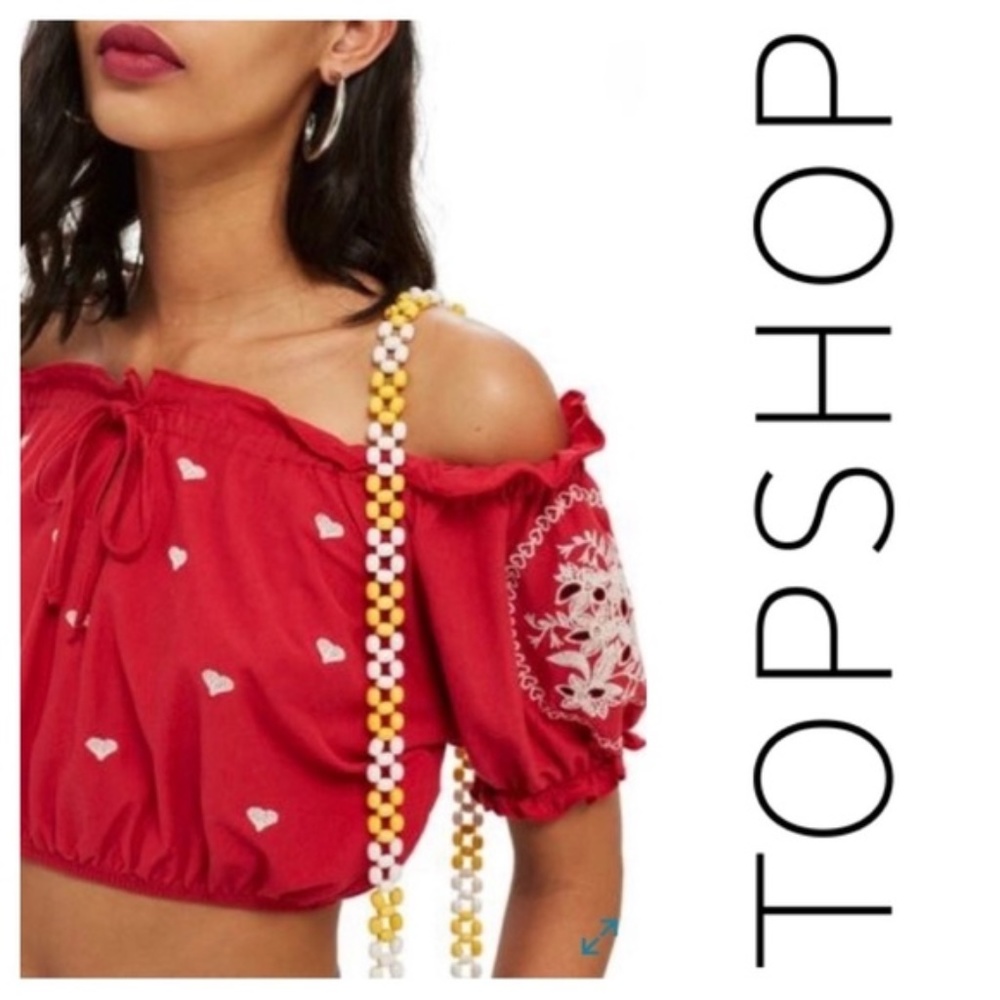 ❤️‍🔥 NWT Topshop Red Gypsy Hearts Ruffled Boho Crop Top